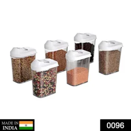0096 Plastic Easy Flow Storage Jar with Lid (750ml, Set of 6)