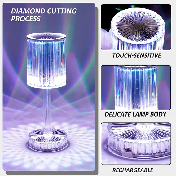 6605 Crystal Table Lamp , Touch Control Atmosphere Nightstand Lamp With USB Charging Line - Image 2