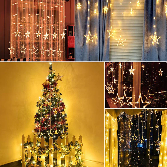 1253 12 Stars Curtain String Lights, Window Curtain Lights with 8 Flashing Modes Decoration for Festivals - Image 2