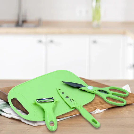 2847 2 Pieces Knife with Chopping Board with Peeler, Grater | Vegetable Cutting Kitchen Accessories Items (5 pcs Set) - Image 2