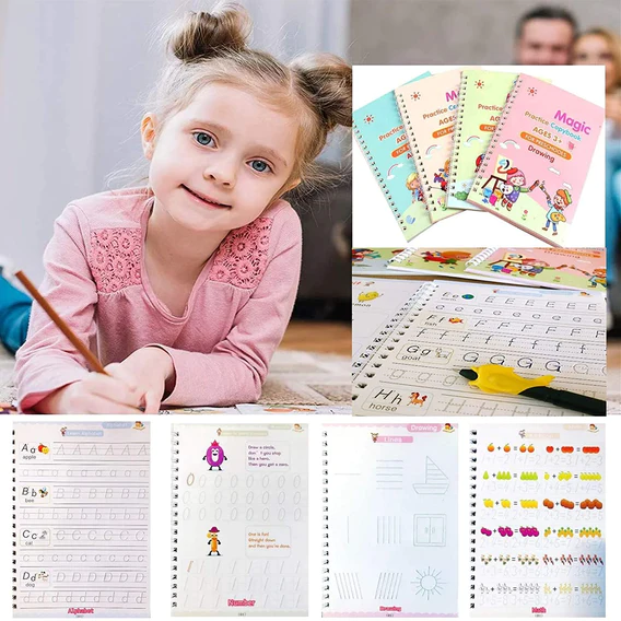 167 Sank Magic Practice Copybook Child kids Learning book (4 BOOK + 10 REFILL) Number Tracing Book for Preschoolers with Pen, Magic calligraphy books for kids Writing Tool Simple Hand Lettering - Image 4