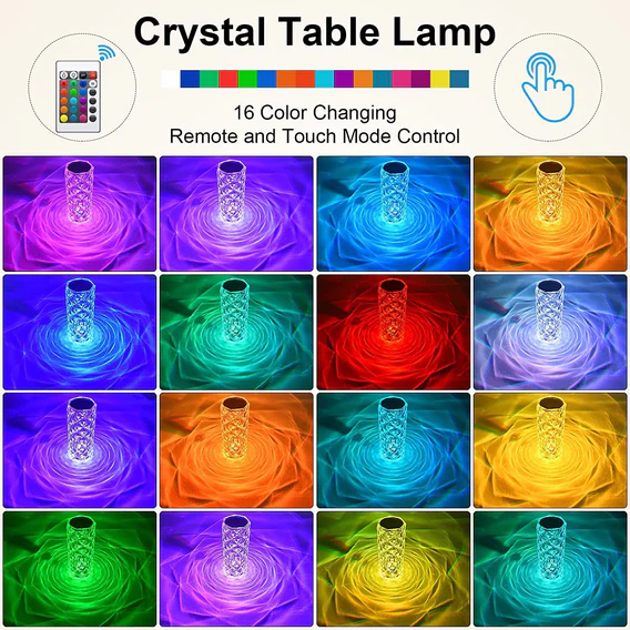 6604 Crystal Touch Night Light (16 Colors) - Rose Diamond Table Lamp with Remote Control, USB Table Lamp, Romantic Date Lighting Decor for Festival, Bedroom, Dining Room - Image 10