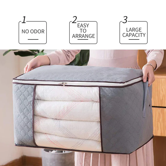 6262 Storage bag with Zipper and Space Saver Comforter bag, Pillow, Quilt, Bedding, Clothes, Blanket Storage Organizer Bag with Large Clear Window and Carry Handles for Closet. - Image 3