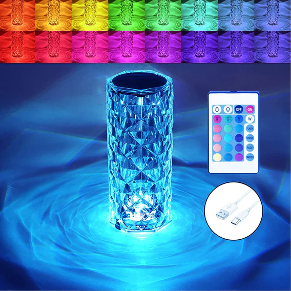 6604 Crystal Touch Night Light (16 Colors) - Rose Diamond Table Lamp with Remote Control, USB Table Lamp, Romantic Date Lighting Decor for Festival, Bedroom, Dining Room - Image 9