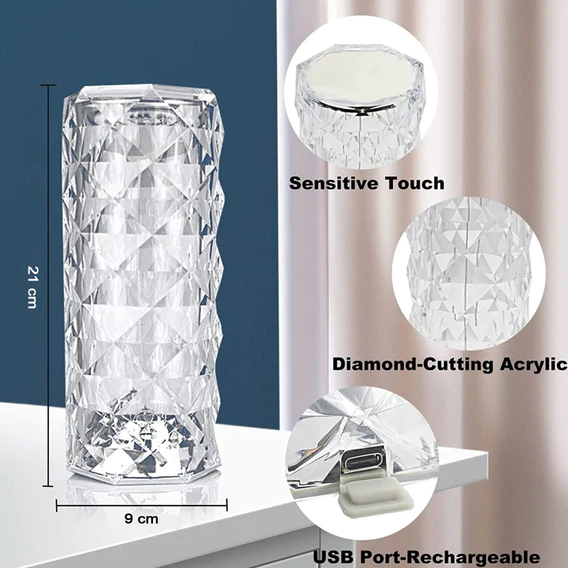 6604 Crystal Touch Night Light (16 Colors) - Rose Diamond Table Lamp with Remote Control, USB Table Lamp, Romantic Date Lighting Decor for Festival, Bedroom, Dining Room - Image 8