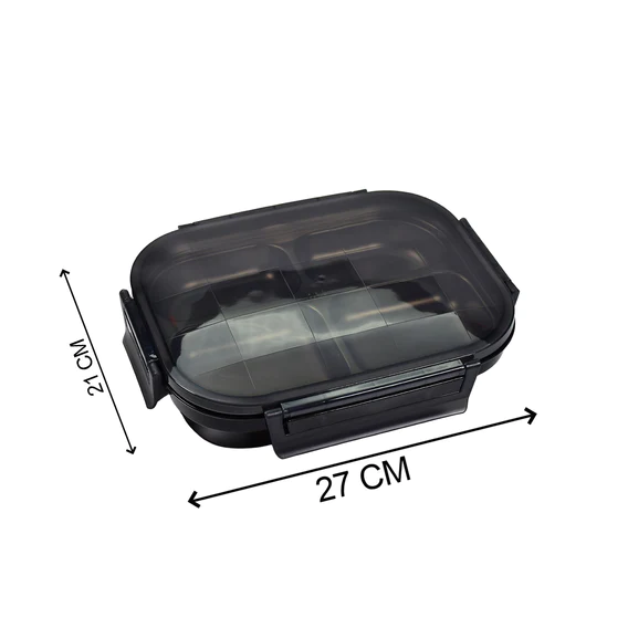 2979 Black Transparent 4 Compartment Lunch Box for Kids and adults, Stainless Steel Lunch Box with 4 Compartments. - Image 7
