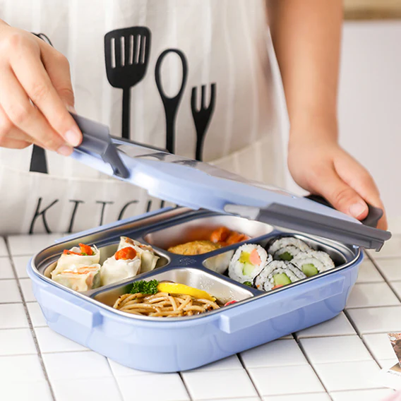 2979 Black Transparent 4 Compartment Lunch Box for Kids and adults, Stainless Steel Lunch Box with 4 Compartments. - Image 6