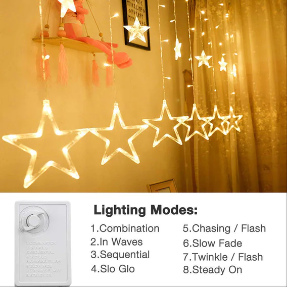 1253 12 Stars Curtain String Lights, Window Curtain Lights with 8 Flashing Modes Decoration for Festivals - Image 5