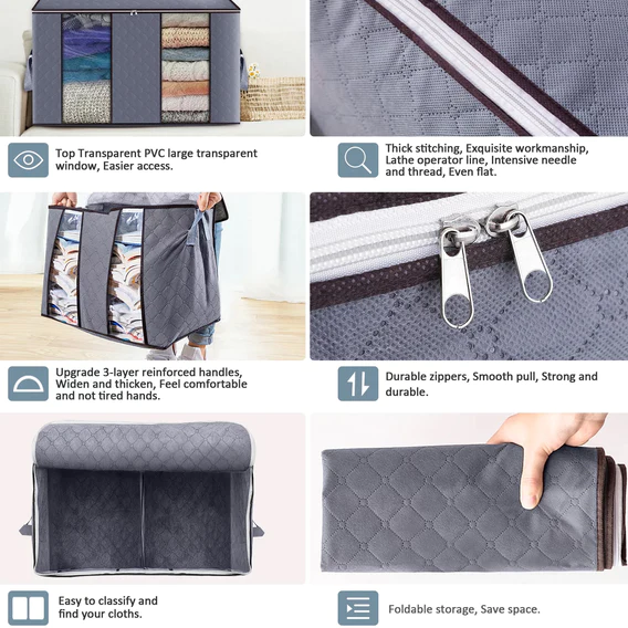 6262 Storage bag with Zipper and Space Saver Comforter bag, Pillow, Quilt, Bedding, Clothes, Blanket Storage Organizer Bag with Large Clear Window and Carry Handles for Closet. - Image 5