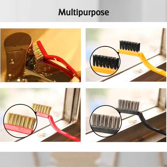 2166 3pc  Mini Wire Brush Set Brass Nylon Stainless Steel Bristles Household Cleaning Brush for Gas Stove, Smoke Machine Tool Burner Tiles Tap Rust Removal Welding Slag Dirt & Paint Scrubbing. - Image 5