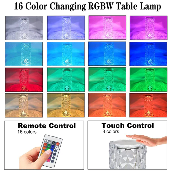 6604 Crystal Touch Night Light (16 Colors) - Rose Diamond Table Lamp with Remote Control, USB Table Lamp, Romantic Date Lighting Decor for Festival, Bedroom, Dining Room - Image 5