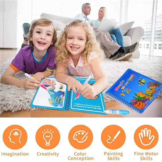 8091 Magic Water Quick Dry Book Water Coloring Book Doodle with Magic Pen Painting Board - Image 3
