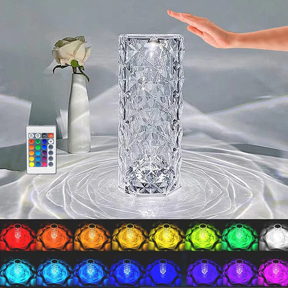 6604 Crystal Touch Night Light (16 Colors) - Rose Diamond Table Lamp with Remote Control, USB Table Lamp, Romantic Date Lighting Decor for Festival, Bedroom, Dining Room - Image 4