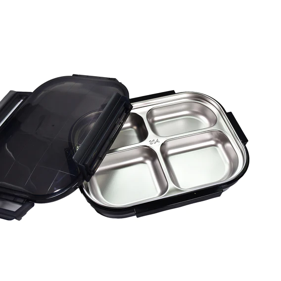 2979 Black Transparent 4 Compartment Lunch Box for Kids and adults, Stainless Steel Lunch Box with 4 Compartments. - Image 4