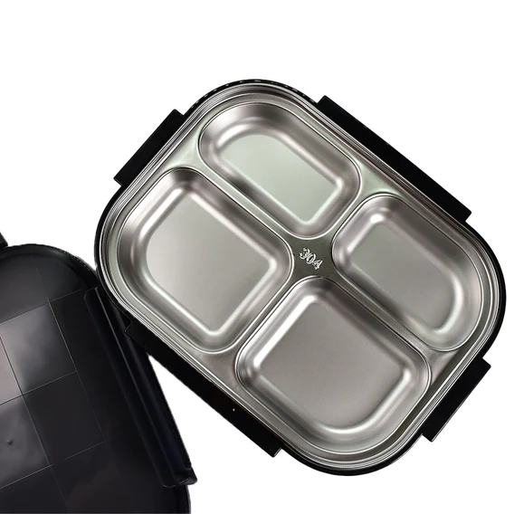 2979 Black Transparent 4 Compartment Lunch Box for Kids and adults, Stainless Steel Lunch Box with 4 Compartments. - Image 3