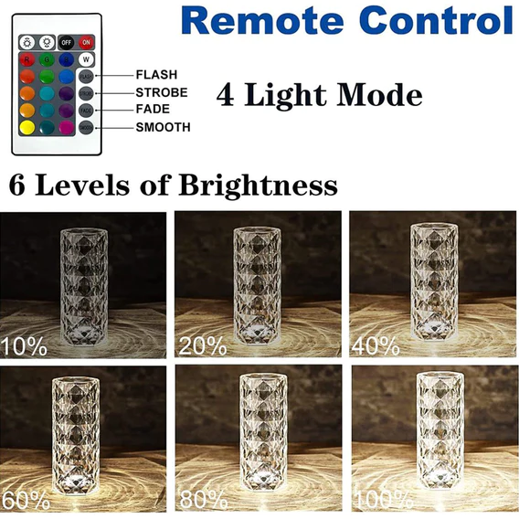 6604 Crystal Touch Night Light (16 Colors) - Rose Diamond Table Lamp with Remote Control, USB Table Lamp, Romantic Date Lighting Decor for Festival, Bedroom, Dining Room - Image 3