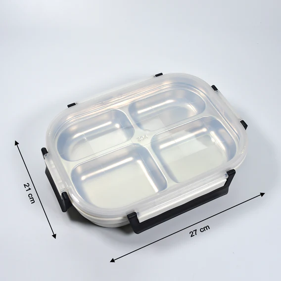 2043 White Transparent 4 Compartment Lunch Box for Kids and adults, Stainless Steel Lunch Box with 4 Compartments. - Image 8