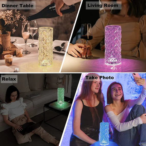 6604 Crystal Touch Night Light (16 Colors) - Rose Diamond Table Lamp with Remote Control, USB Table Lamp, Romantic Date Lighting Decor for Festival, Bedroom, Dining Room - Image 2