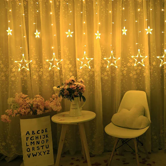 1253 12 Stars Curtain String Lights, Window Curtain Lights with 8 Flashing Modes Decoration for Festivals - Image 10