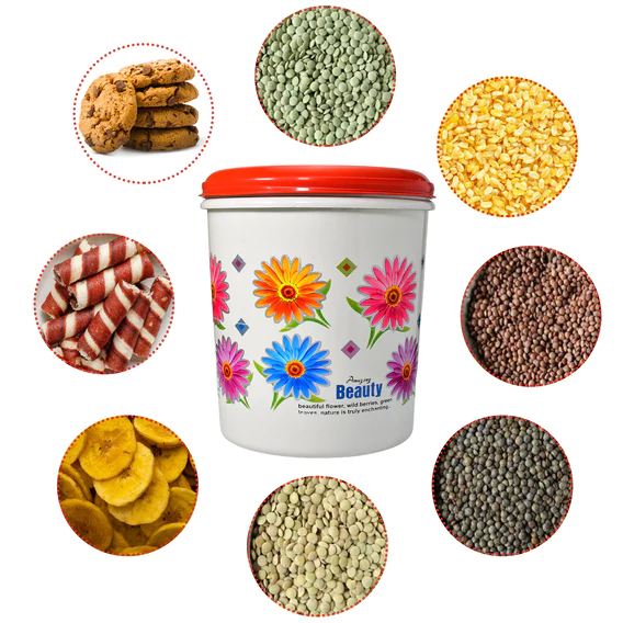 2062 Kitchen Airtight & Food Grade Plastic Floral Design Grocery Storage Container/Jar. Set of 3pcs - 5000ML, 7000ML, 10000ML - Image 3