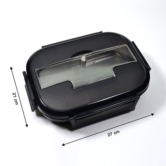2042 Black Lunch Box for Kids and adults, Stainless Steel Lunch Box with 3 Compartments With spoon slot. - Image 7