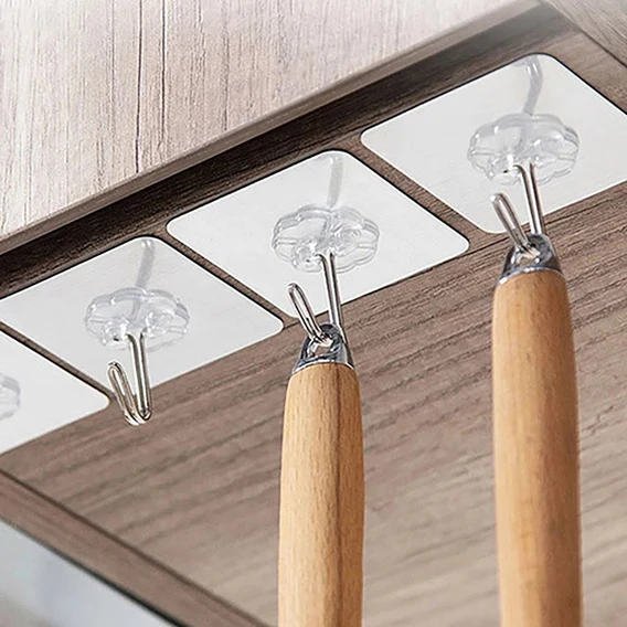 9055 100PC MULTIPURPOSE STRONG SMALL STAINLESS STEEL ADHESIVE WALL HOOKS - Image 4
