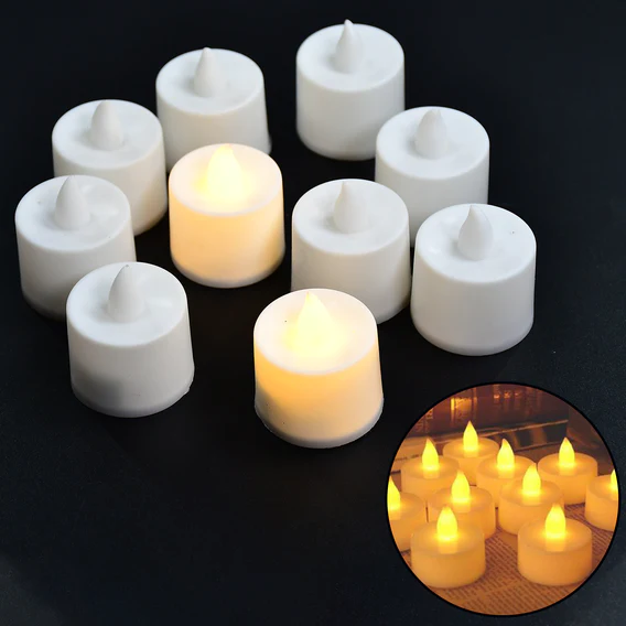 6283 Festival Decorative - LED Yellow Tealight Candles (White, 10 Pcs) With Container - Image 6