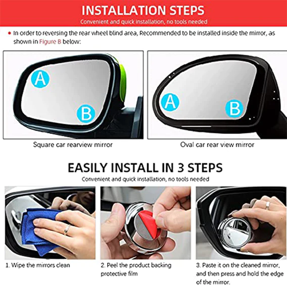 6205 360DEGREE BLIND SPOT ROUND WIDE ANGLE ADJUSTABLE CONVEX REAR VIEW MIRROR - PACK OF 2 - Image 3