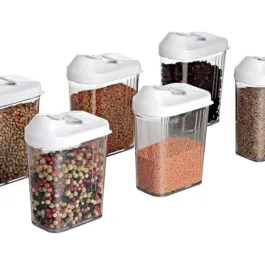 0096 Plastic Easy Flow Storage Jar with Lid (750ml, Set of 6)