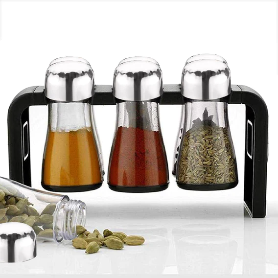 2458 Spice Jar Kitchen Storage Round Jars Airtight Steel Cap (Set Of 6) - Image 3