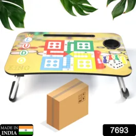7693 Ludo Design Foldable Bed Study Table Portable Multifunction Laptop Table Lapdesk for Children Bed Foldable Table Work Office Home with Tablet Slot & Cup Holder
