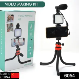 6054 Vlogging Kit for Video Making with Mic Mini Tripod Stand, LED Light & Phone Holder Clip for Making Videos