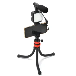 6054 Vlogging Kit for Video Making with Mic Mini Tripod Stand, LED Light & Phone Holder Clip for Making Videos