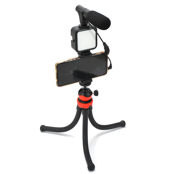 6054 Vlogging Kit for Video Making with Mic Mini Tripod Stand, LED Light & Phone Holder Clip for Making Videos - Image 2