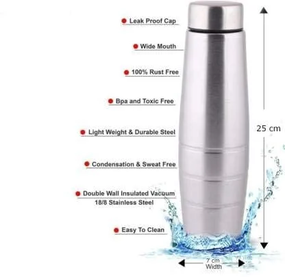 UV15 Stainless Steel  Water Bottle | Stainless Steel Fridge Water Bottle , Refrigerator Bottle ,Thunder, 1000 ML (Sliver) - Image 4