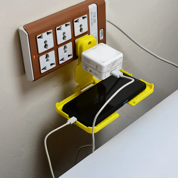 6496Y Multi-Purpose Wall Holder Stand for Charging Mobile Just Fit in Socket and Hang (Yellow) - Image 3