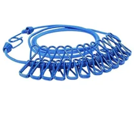 JB01 Travel Elastic Clothesline Laundry Line Camping Clothes Lines Adjustable Clothes Rope with 12pcs Clothespins Portable Clothesline with Clips for Outdoor Indoor Wind-Proof Clothesline