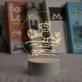 UV11 3D Acrylic Creative Message Board with LED Light Base Holder, with Writing Pen & Cloth ((Transparent, Round Shape, 5×6 Inches)