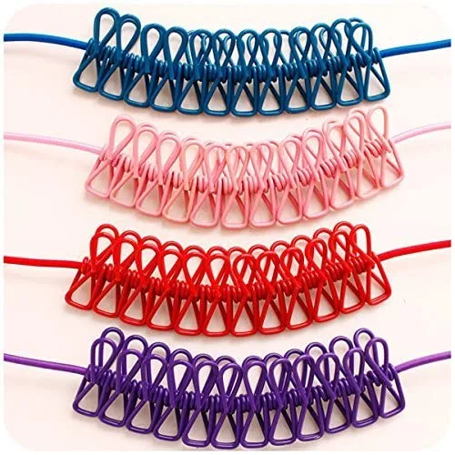 JB01 Travel Elastic Clothesline Laundry Line Camping Clothes Lines Adjustable Clothes Rope with 12pcs Clothespins Portable Clothesline with Clips for Outdoor Indoor Wind-Proof Clothesline - Image 5