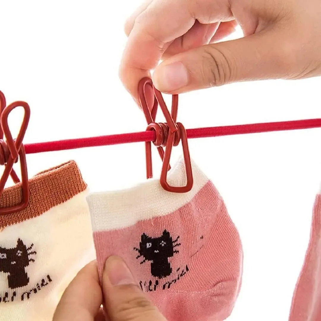 JB01 Travel Elastic Clothesline Laundry Line Camping Clothes Lines Adjustable Clothes Rope with 12pcs Clothespins Portable Clothesline with Clips for Outdoor Indoor Wind-Proof Clothesline - Image 3
