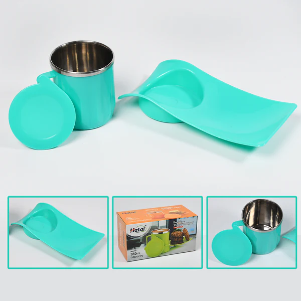 2851 Snacks Tray & Inside Steel Cup 350ml Break Time Tray For Kids & Home Use - Image 2