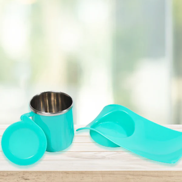 2851 Snacks Tray & Inside Steel Cup 350ml Break Time Tray For Kids & Home Use - Image 5