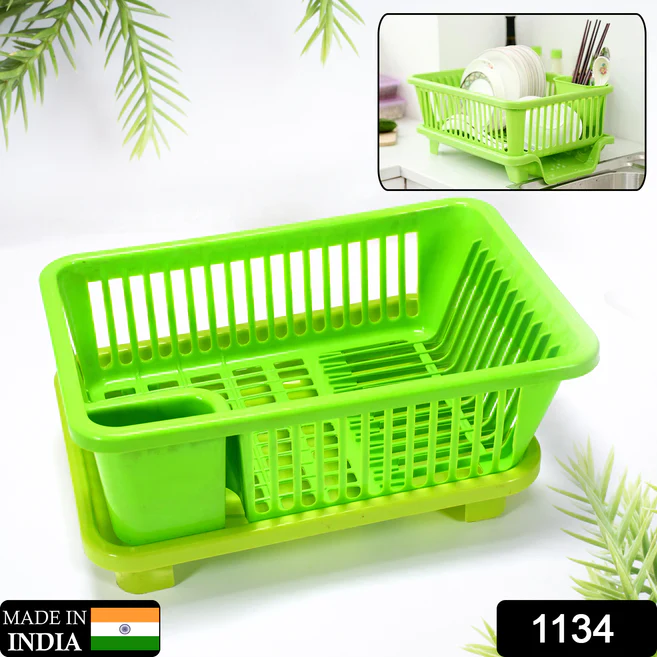 1134 Durable Plastic Large Sink Set Dish Rack Drainer with Removable Tray for Kitchen