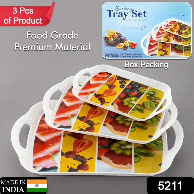 5211 Serving Tray Set 3 pcs Different Size For Kitchen & Office Use