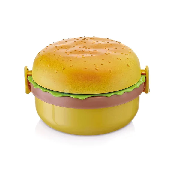 171 Burger Shape Lunch Box Plastic Lunch Box Food Container Sets Double Layer Lunchbox 1000ml With 2 Spoon Applicable to Kids and Elementary School Students - Image 2