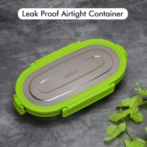 8138 Ganesh Solo Oval 650 Stainless Steel Leak proof airtight Lunch Pack for Office & School Use - Image 2