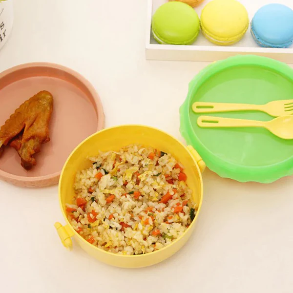 171 Burger Shape Lunch Box Plastic Lunch Box Food Container Sets Double Layer Lunchbox 1000ml With 2 Spoon Applicable to Kids and Elementary School Students - Image 3