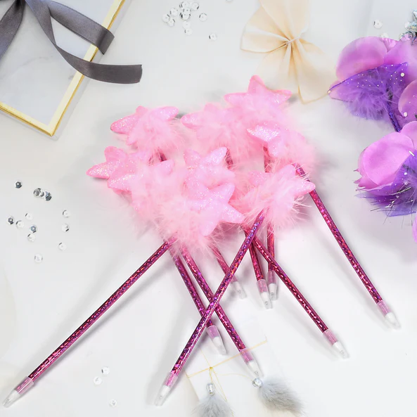 1172 Fashion Rose Flower & Star Design Ball Pen Smooth Writing For Wedding , Events & Multiuse Pen ( Set Of 5pc) - Image 6