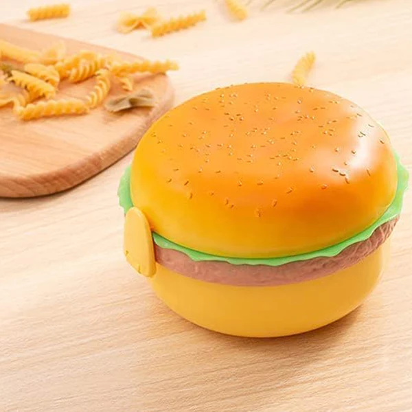 171 Burger Shape Lunch Box Plastic Lunch Box Food Container Sets Double Layer Lunchbox 1000ml With 2 Spoon Applicable to Kids and Elementary School Students - Image 5
