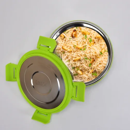 8139 Ganesh Solo round 400 Stainless Steel Leak proof airtight Lunch Pack for Office & School Use - Image 5